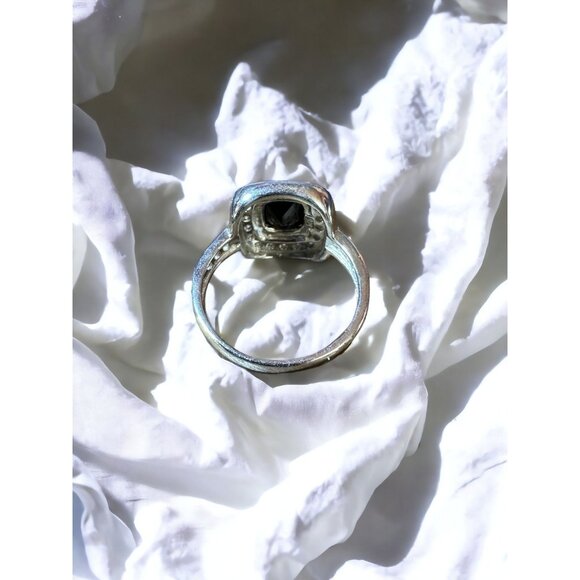 Classic Ring Square Cut Black Obsidian Colored CZ Sterling Silver Size 7 - Picture 7 of 16